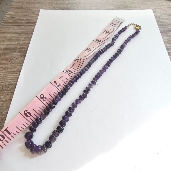 Natural Amethyst Bead Necklace Deep Purple Stone Graduated Nugget Statement - Picture 2 of 6